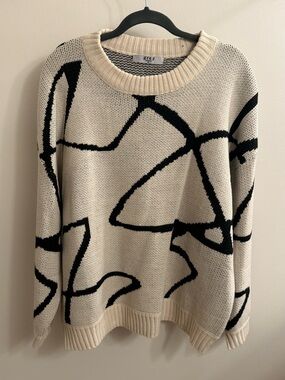 Grey Bandit Cream & Black Abstract Crewneck Sweater